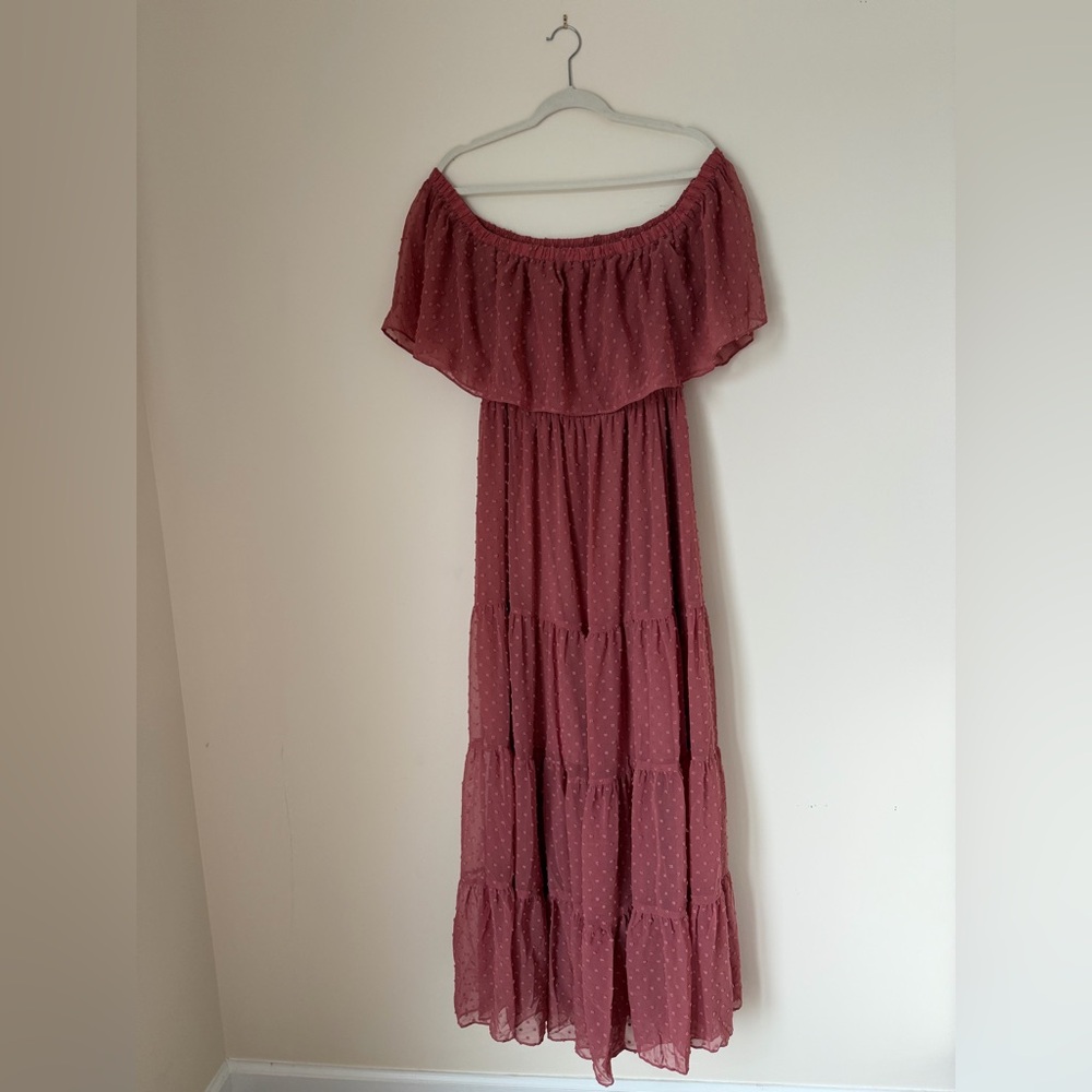 Baltic Born Off-Shoulder Dusty Rose Maxi Dress